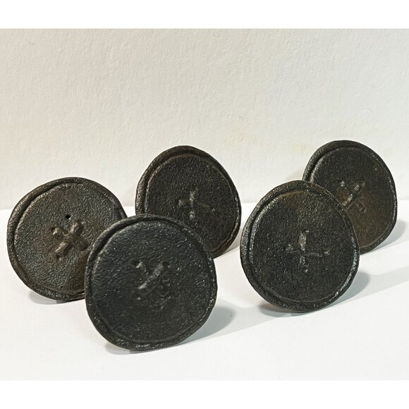 Pottery Barn Cast Iron Button Drawer Knobs Set of 5 - Picture 3 of 9
